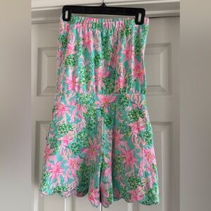 Lilly Pulitzer Aqua Jumpsuit with Pink & Green Floral Print
